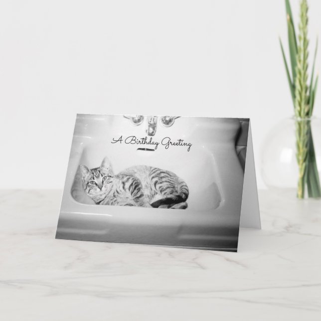 Cartão De Festividades Gato num Coletor, Felino de Aniversário do Retro K (Frente)