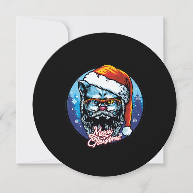 Cartão De Festividades Gato Papai Noel deseja Feliz Natal (Frente)