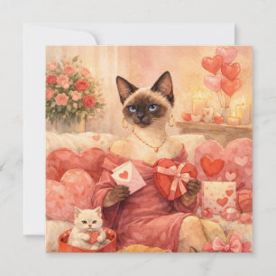 Cartão De Festividades Gato para o Dia dos Namorados com rosa vermelha