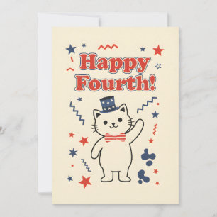 Cartão De Festividades Gato Patriótico Feliz Quatro de Julho Independênci
