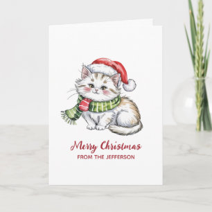 Cartão De Festividades Gato Personalizado com Chapéu de Papai Noel Natal