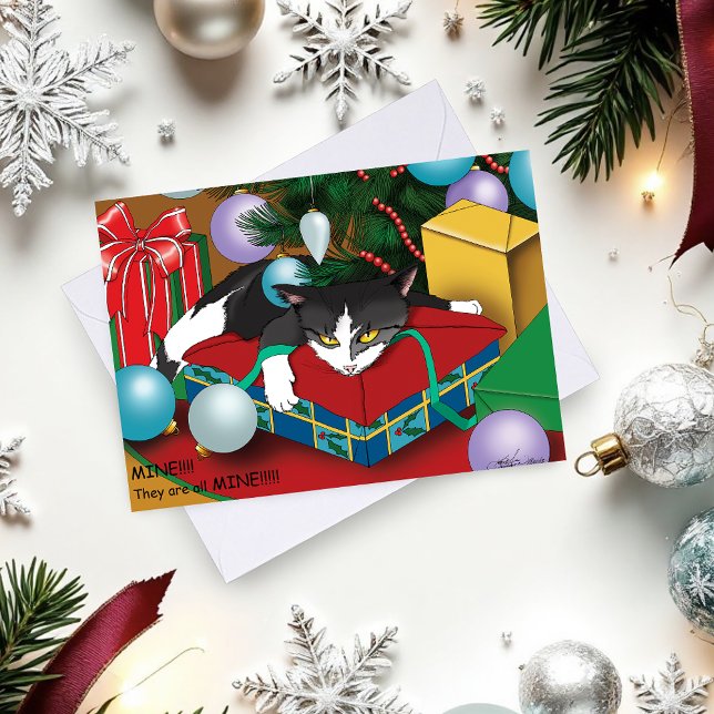 Cartão De Festividades Gato presente de Natal (Criador carregado)