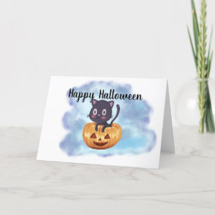 Cartão De Festividades Gato Preto Abóbora Kawaii Halloween Personalizado