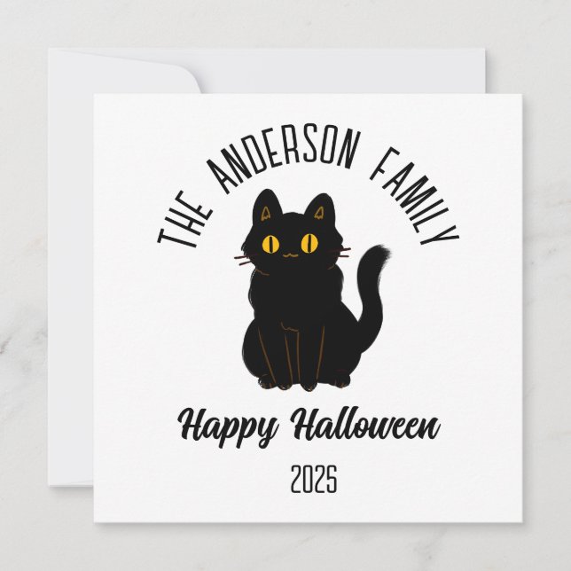 Cartão De Festividades Gato Preto Assustador de Halloween Nome Personaliz (Frente)