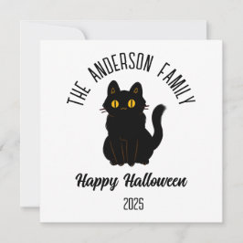 Cartão De Festividades Gato Preto Assustador de Halloween Nome Personaliz