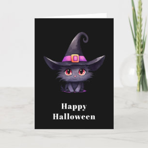 Cartão De Festividades Gato preto bonito Vestindo o Dia das Bruxas
