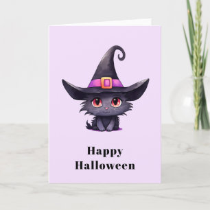 Cartão De Festividades Gato preto bonito Vestindo o Dia das Bruxas