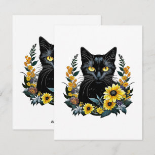 Cartão De Festividades gato preto com flores