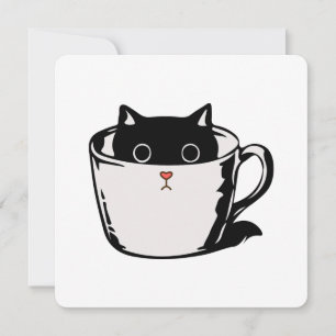 Cartão De Festividades Gato preto com nariz vermelho escondido em um copo