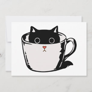Cartão De Festividades Gato preto com nariz vermelho escondido em um copo