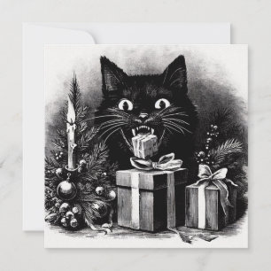Cartão De Festividades Gato Preto com Presentes de Natal