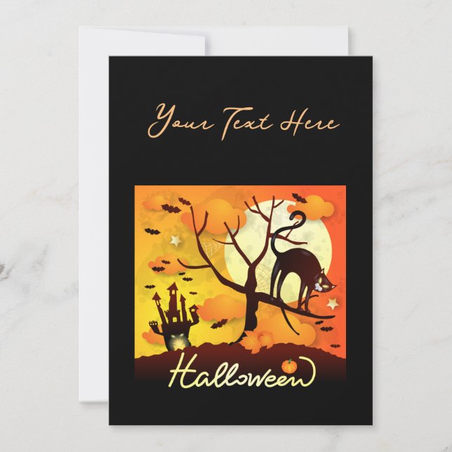 Cartão De Festividades Gato Preto de Halloween (Frente)