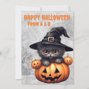 Cartão De Festividades gato preto de halloween e abóbora gótica