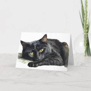 Cartão De Festividades Gato Preto de Halloween em Aquarela
