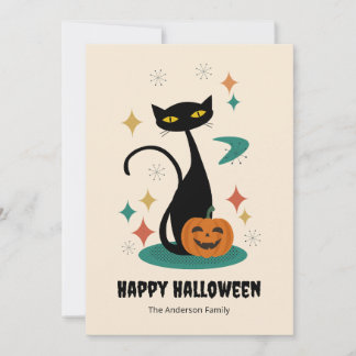 Cartão De Festividades Gato Preto de Halloween em Estilo Moderno de Meado