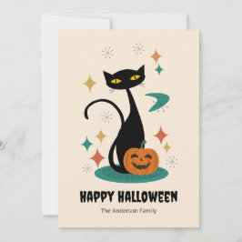 Cartão De Festividades Gato Preto de Halloween em Estilo Moderno do Sécul