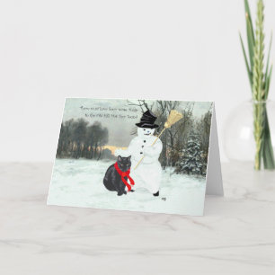 Cartão De Festividades Gato Preto e Boneco de Neve