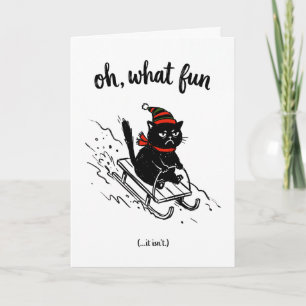 Cartão De Festividades Gato Preto Esquiando Natal Divertido