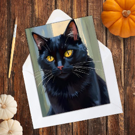 Cartão De Festividades Gato Preto | Feliz Halloween Sinistro