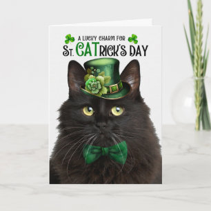 Cartão De Festividades Gato Preto Fofinho de Pelo Comprido no Dia de São