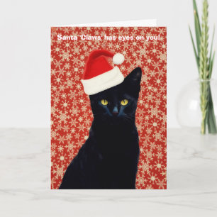 Cartão De Festividades Gato Preto Fofo Papai Noel Garras Festa de Natal