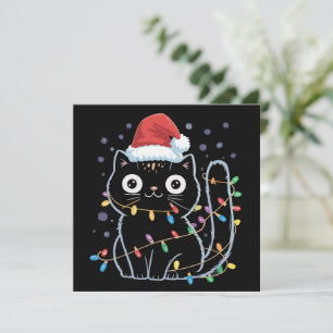 Cartão De Festividades Gato Preto Fofo Papai Noel Luzes de Natal Meow Kit