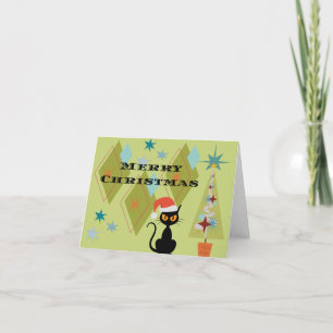 Cartão De Festividades Gato Preto MCM Feliz Natal