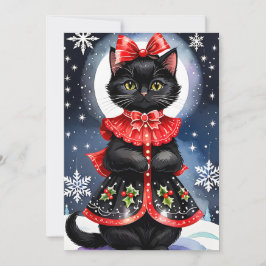 Cartão De Festividades Gato Preto na roupa de Natal