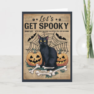 Cartão De Festividades Gato Preto Vintage Fofo para um Halloween Assustad