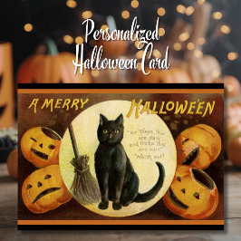 Cartão De Festividades Gato Preto Vintage Retro Feliz Halloween Personali