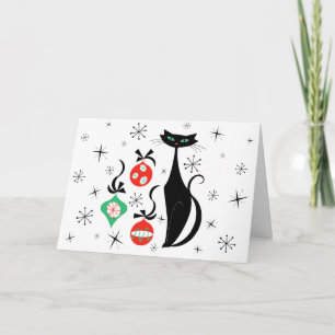 Cartão De Festividades Gato Retro de Natal Feliz Natal horizontal