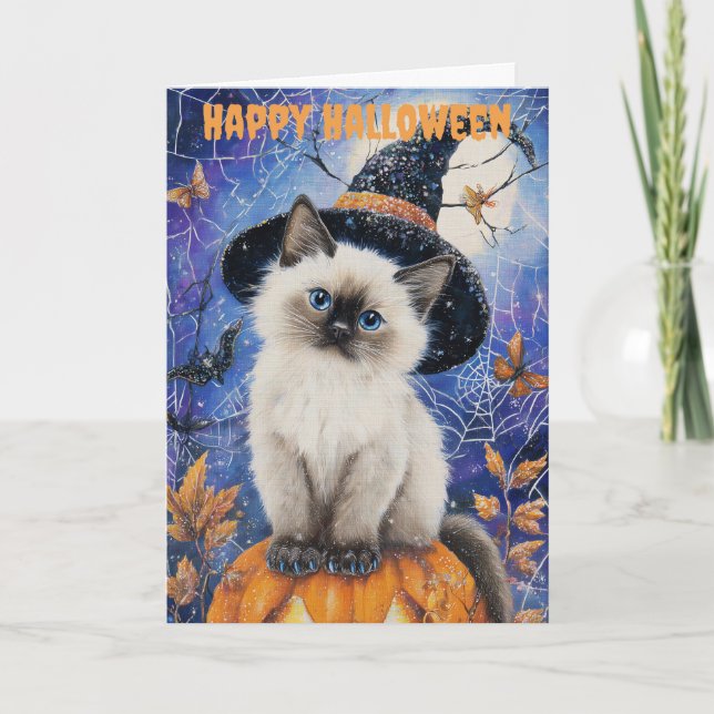 Cartão De Festividades Gato Siamês de Halloween (Frente)