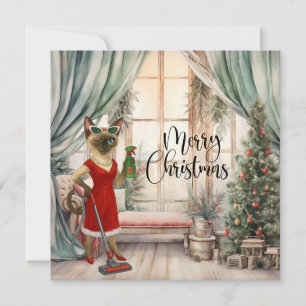 Cartão De Festividades Gato Siamês Natal Limpeza na casa 