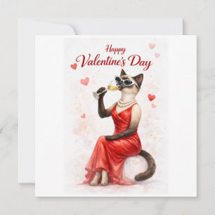 Cartão De Festividades Gato Siames no Dia dos Namorados – Gato Glamouroso