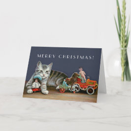 Cartão De Festividades Gato Silver Tabby - Natais vintages Cat