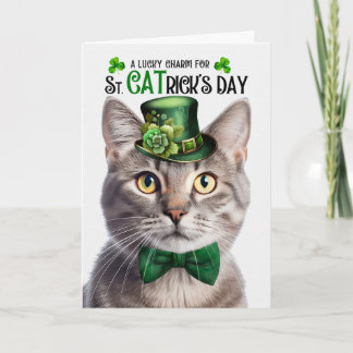Cartão De Festividades Gato Tabby Champagne Dia de CATrick Sorte