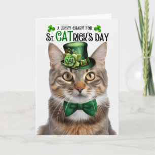 Cartão De Festividades Gato Tabby Fofo Charme de Sorte do Dia de São Patr