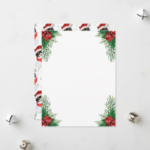 Cartão De Festividades Gato Tricolor de Natal Aquarela com Cachecol