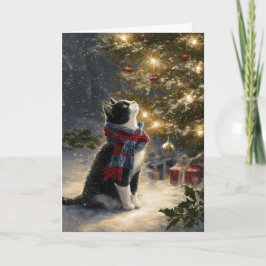 Cartão De Festividades Gato Tuxedo de Natal