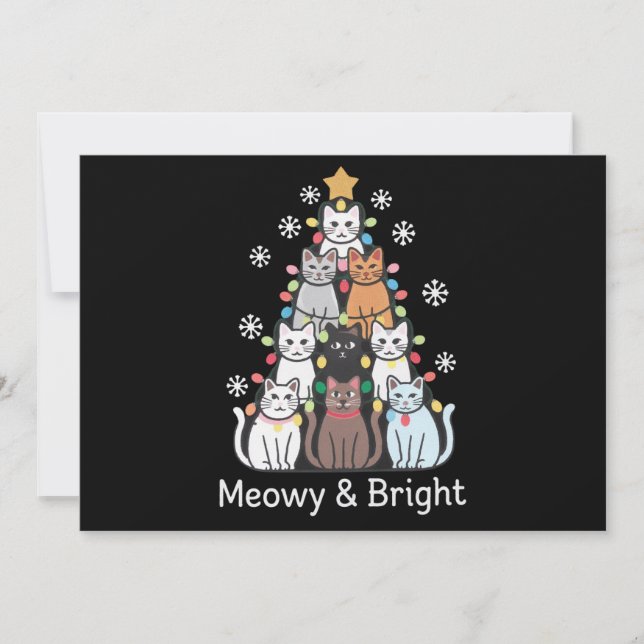 Cartão De Festividades Gatos Árvore de Natal Meowy Bright Xmas (Frente)