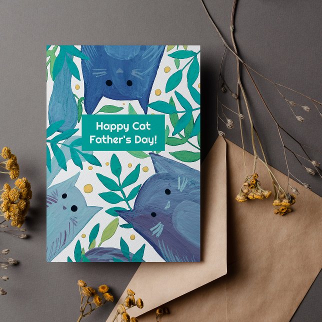 Cartão De Festividades Gatos Azuis e galhos Felizes dia de os pais de gat (Criador carregado)