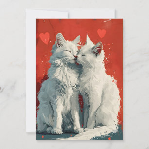 Cartão De Festividades Gatos Brancos Turkish Angora no Dia dos Namorados
