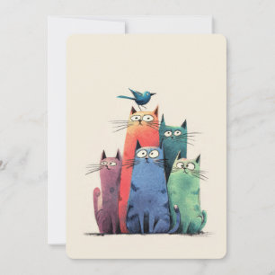 Cartão De Festividades Gatos Coloridos Empilhados – Arte de Gato Capricho