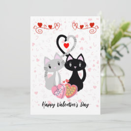 Cartão De Festividades Gatos com placa de Dia de os namorados cardíaco