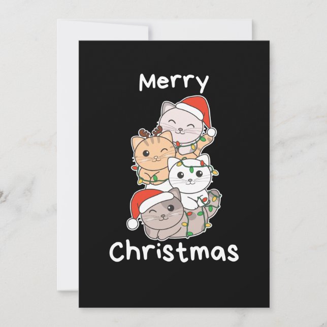 Cartão De Festividades Gatos De Animais De Natal De Árvore (Frente)