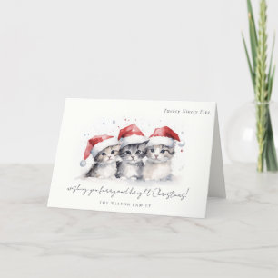 Cartão De Festividades Gatos de Aquarela Cuja Fúria e Feliz Natal