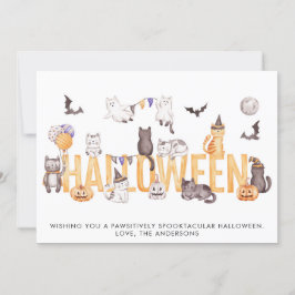 Cartão De Festividades Gatos de Aquarela de Halloween Cutis Personalizado