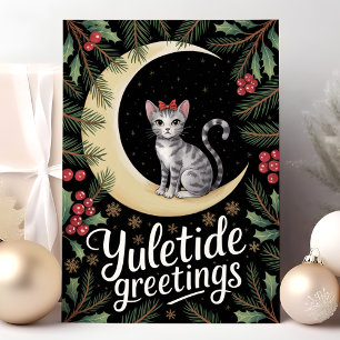 Cartão De Festividades Gatos de Boas Festas no Natal na Lua