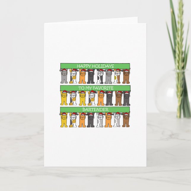 Cartão De Festividades Gatos de Cartoons de Bartender Felizes Feriados (Frente)
