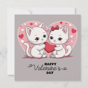 Cartão De Festividades Gatos de Desenho Animado Fofos Corações de Amantes